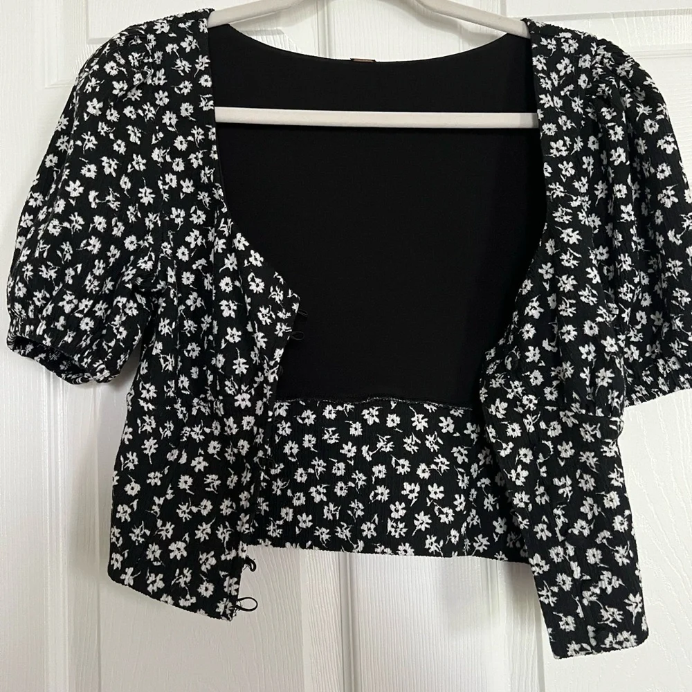 Free People Black and White Floral Crop Top